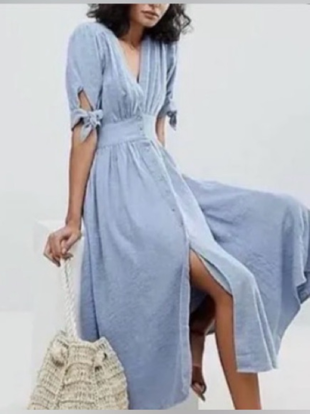 Free People Love Of My Life Short Sleeve Midi Dress Blue Boho Cottagecore Small